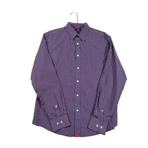 UNTUCKit Mens Large Slim Fit Wrinkle Free Button Up Shirt Large Navy Blue Check